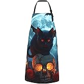 YCJUGWSP Haunted House Moonlight Scene Halloween Aprons For Women Men With Pockets Adjustable Kitchen Chef