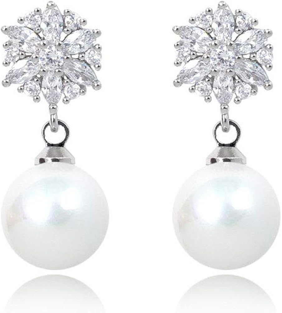 Clip on Dangling Earrings Rhinestone Flowers Shell Created