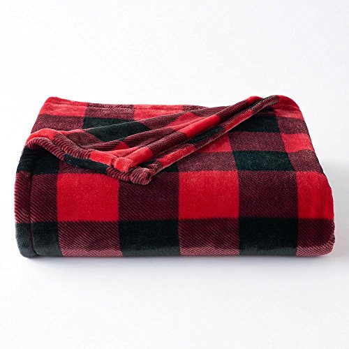 The Big One Oversized Plush Throw (Red Buffalo Check) - 5ft x 6ft Super Soft and Cozy Micro-Fleece Blanket for Couch or Bedroom