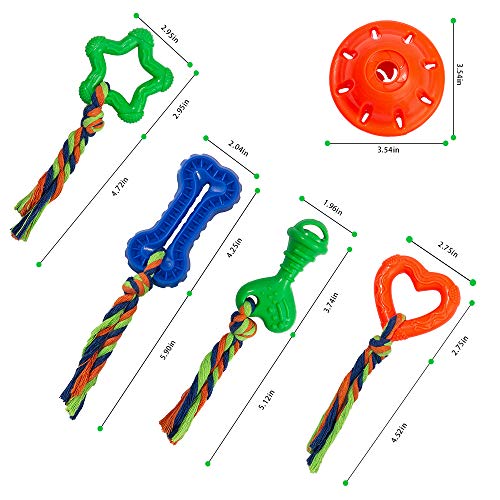 shuny 5 Pack Puppy Teething Chew Toys for Small Dogs,Durable Puppy Biting Toys for Teeth Cleaning with Rope and Food Treat Dispensing Ball
