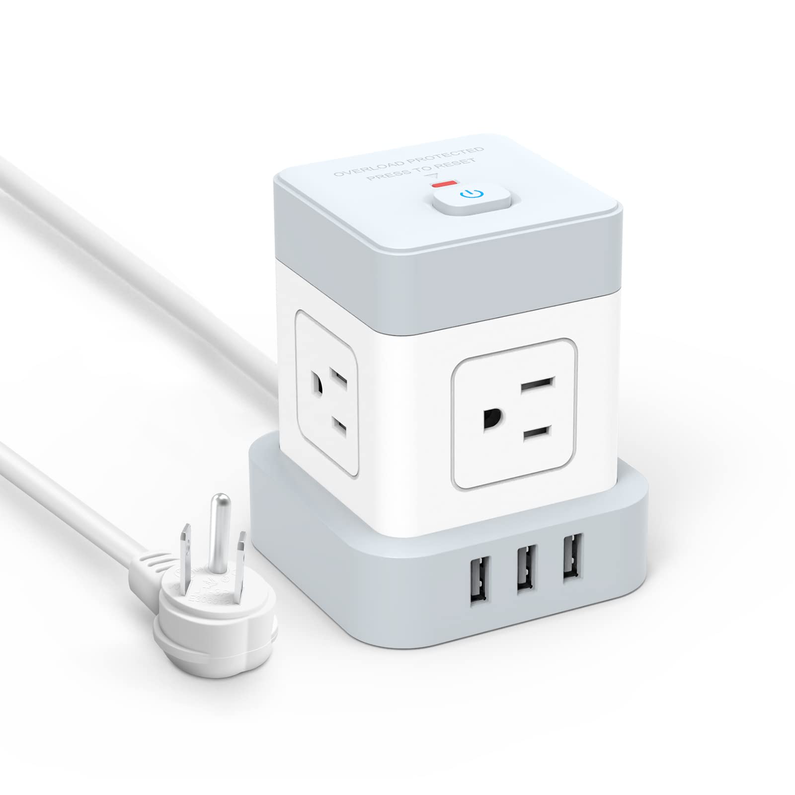Photo 1 of Power Strip with USB Baykul Flat Plug Extension Cord Cube with 4 Outlets 3 USB Ports 5ft Power Cord Surge Protector Desktop Charging Station Overload Protection Compact Portable for Home Travel Office