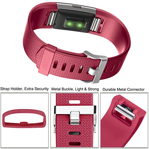 Wepro Bands Replacement Compatible with Fitbit Charge 2 for Women Men Small, 3 Pack Sports Watch Band Strap Compatible with Fitbit Charge2 HR Fitness Tracker, Black,Wine Red,Gray