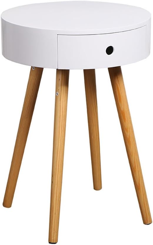 White Wood Side End Table Nightstand with Storage Drawer Solid Wood Legs Living Room Furniture