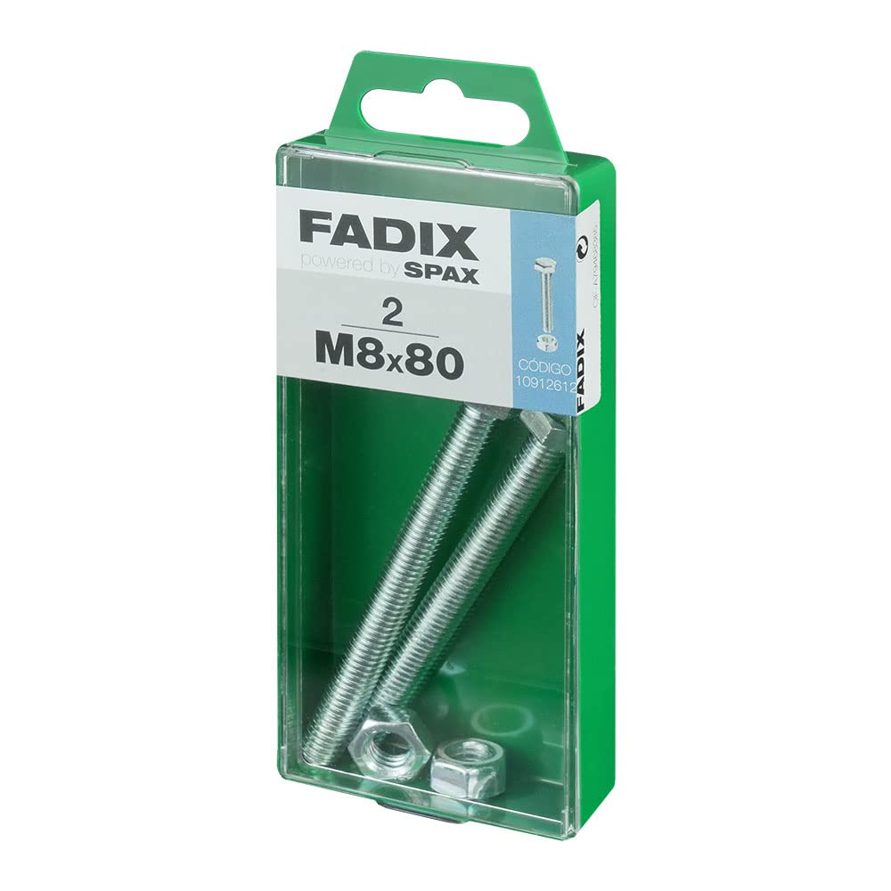 Box M 2 Units Metric Cab Hex Screw + Cinc M Nut 8 x 80 mm FADIX