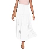 HAEOF Womens Summer Flowy Boho Maxi Skirt Elastic High Waist A Line Pleated Tiered Trendy Beach Long Skirts with Pockets