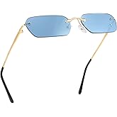FEISEDY Rimless Sunglasses Y2K Retro Small Narrow Clear Eyewear Vintage Rectangle Sunglasses for Women Men B2643