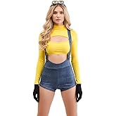 Playhaus Costumes Yellow Mini Worker Costume - Women Tiny Chaos Outfit, Adult Halloween Festival Party Cosplay Set