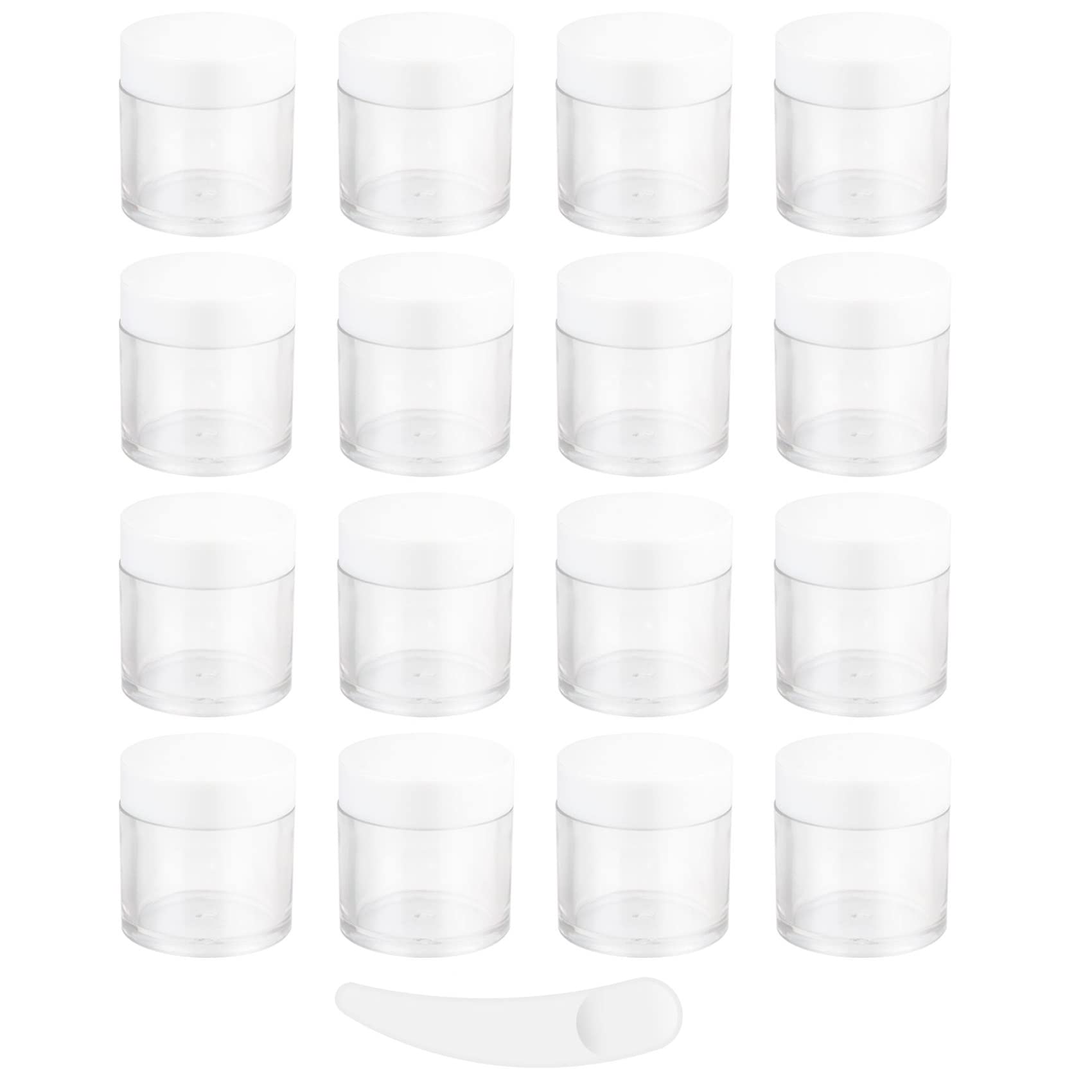 16 Pcs 10ML Empty Cosmetic Jars, Sample Pots, Travel Pots with Spatula for Cosmetics, Nail Powder, DIY Makeup Creams (16 Pcs, White)