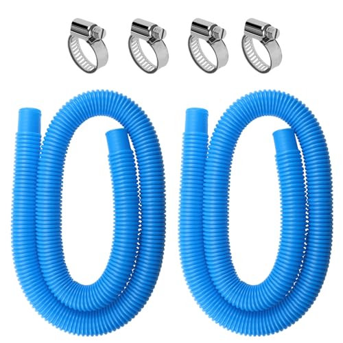 2 Pieces 32 mm Pool Hose, 150 cm with 4 Metal Clips, Replacement for Above Ground Pools and Filter (Blue)