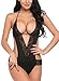 Avidlove Women V Halter Lingerie Lace Babydoll Mini Bodysuit One Piece Teddy Black M