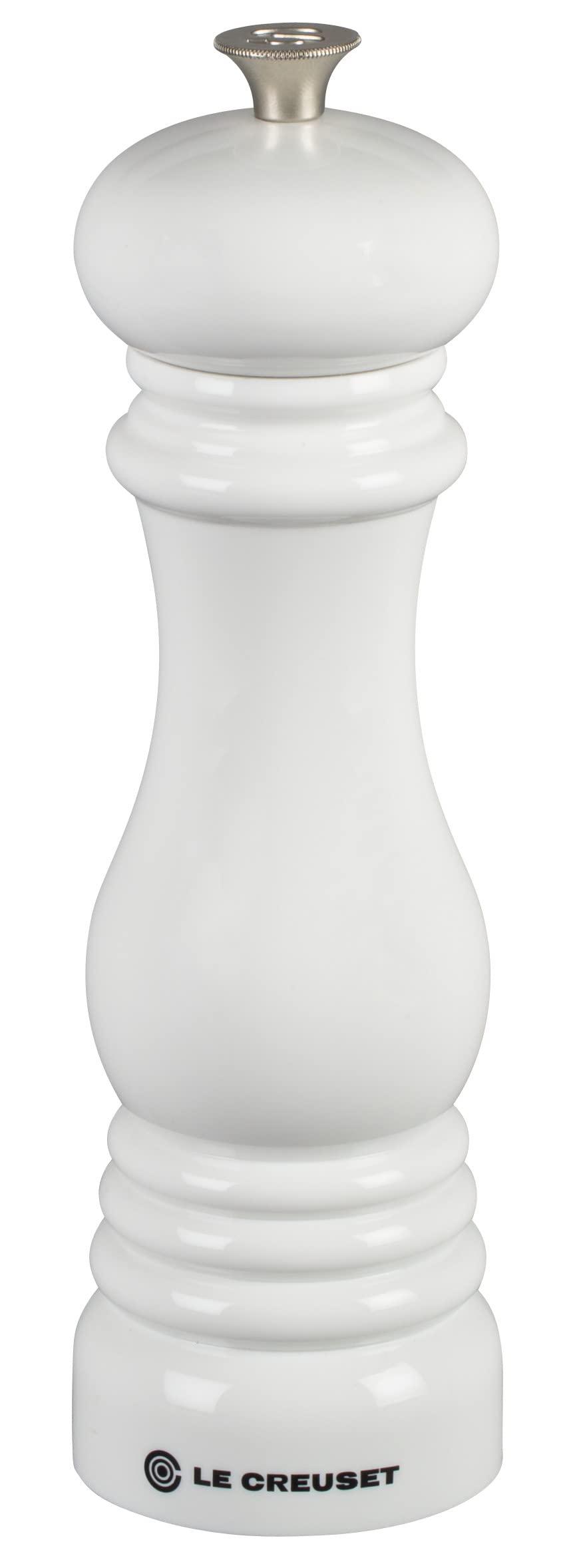 Le Creuset Classic Adjustable Pepper Mill Grinder, Chip-Resistant ABS Plastic, Anti-Corrosion, 40g, 21 cm, White, 96001900010000