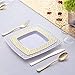 NERVURE 150 PCS Gold Square Plasitc Plates with Gold Plastic Silverware, Elegant Tableware Set Includes 25 Dinner Plates 25 Dessert Plates 25 Forks 25 Spoons 25 Knives 25 Cups