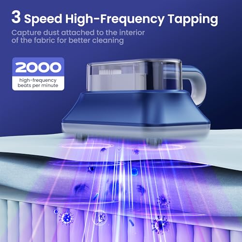 Mattress Vacuum Cleaner, Powerful Vibration Handheld Vacuum Cleaner with UV-C Light and LED Display, HEPA Filter, Handheld Hoover Cordless for Bed, Carpet, Sofa, Crib, Pillows (bright blue)