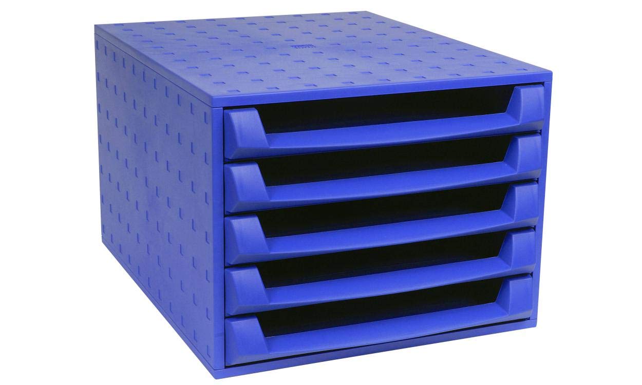 Exacompta - Ref 221101D - Forever Collection - The Box - 387 x 284 x 218mm in Size, 5 Open Drawers, 38mm Drawer Height, Suitable for A4+ Documents - Cobalt Blue