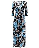 OUGES Women's Bohemian 3/4 Sleeve Faux Wrap Maxi Dress with Pocket