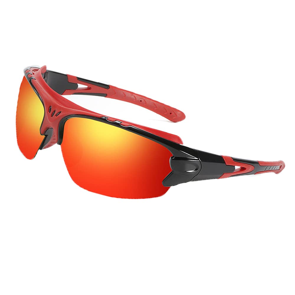 BSLVWG Polarised Sports Sunglasses for Men Women Driving Sunglasses Cycling Running Baseball Fishing Goggles Superlight Frame (Red)