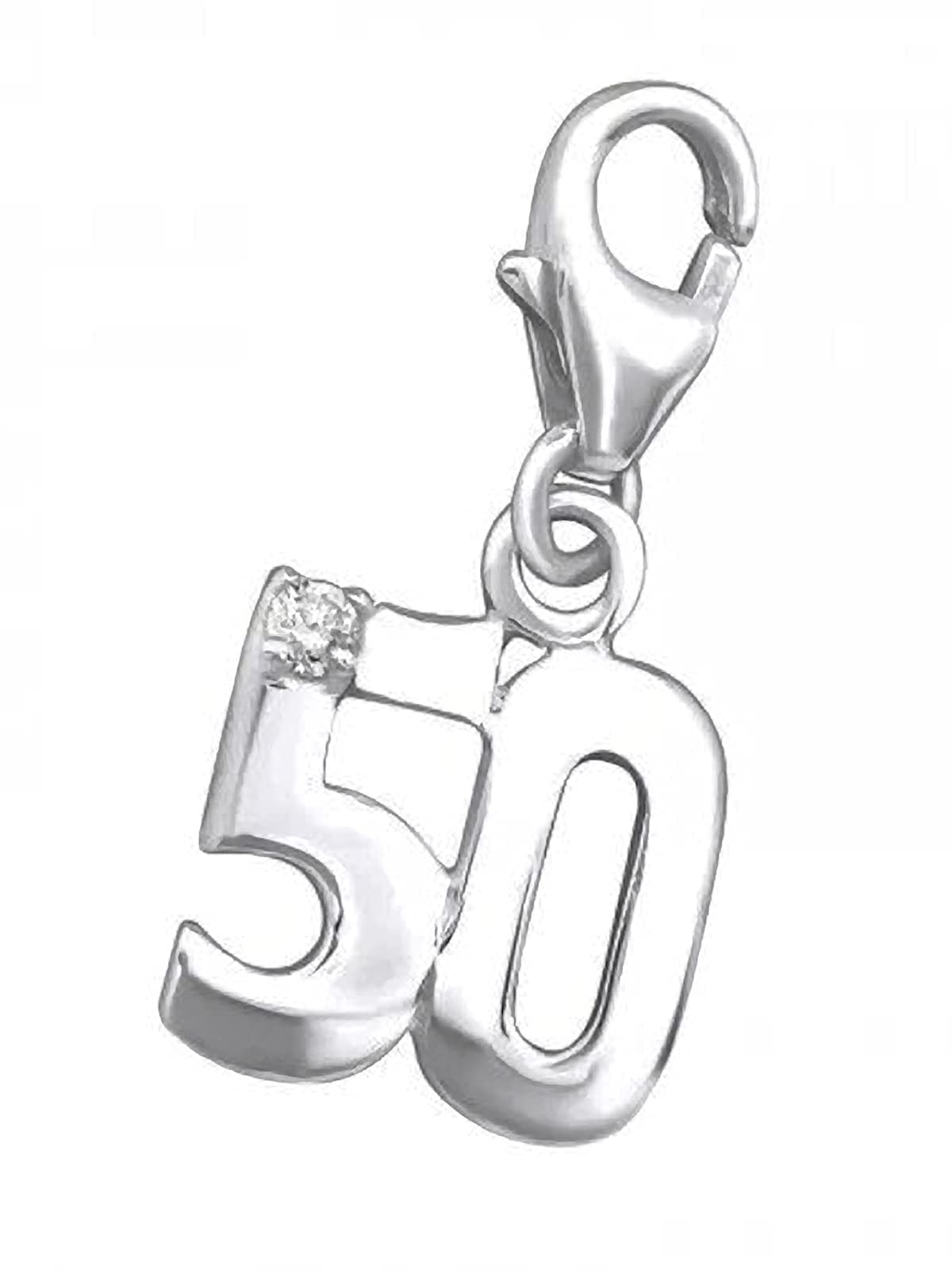 50 CZ Sterling Silver Clip On Charm Pendant with Lobster Clasp for Women - Compatible with Thomas Sabo Charms Bracelet - 50" Women's Clasp Charms