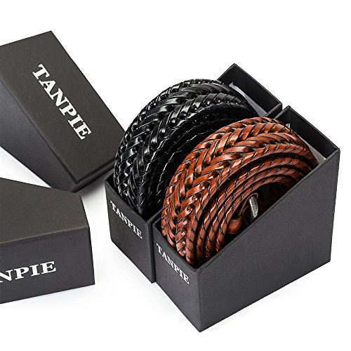 Tanpie Fashion Men's Braided Belt Leather Strap for Jeans Black XL