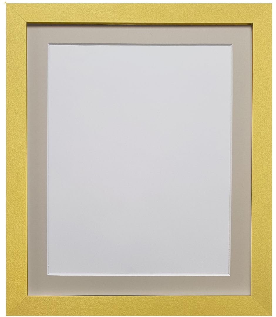 FRAMES BY POST H7 Picture Photo Frame Plastic Glass Gold with Light Grey Mount 14 x 11 Image Size 10 x 8 Inch
