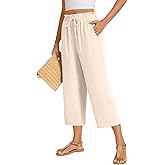 POPYOUNG Womens 3/4 Pants High Waisted Wide Leg Lounge Pants Drawstring Causal Palazzo Pants Trousers with Pockets