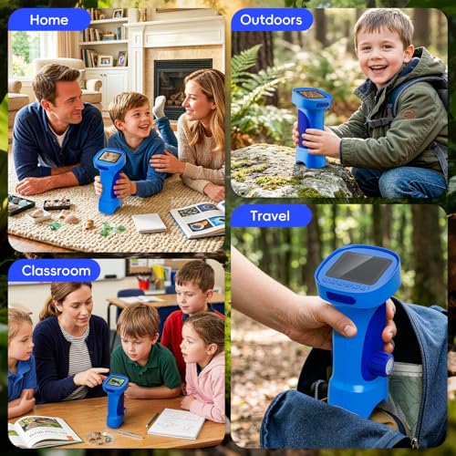 Kids Microscope 1000X, Ahalfcit Handheld Digital Camera with 2.4" HD IPS Screen, Portable Mini Pocket Nature Exploration Toy, STEM Science Learning Gift for 3-12 Year Old Boys and Girls