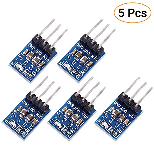 Icstation Buck Converter 3Pins AMS1117-3.3V Soldering Kit DC 4.75V-12V to 3.3V Voltage Regulator Step Down Converter Buck Module 800mA(Pack of 5)