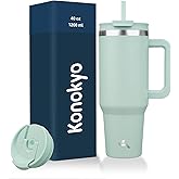 Konokyo 40 oz Tumbler with Handle and 2 Straws,2 in 1 Lid Insulated Water Bottle Stainless Steel Travel Coffee Mug,Retro Green