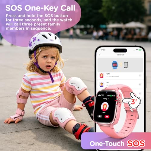 Velmood 4G Smart Watch for Girls, Smartwatch for Girls with GPS and Calls, Video Calls, Voice Chat, SOS, School Mode, Pedometer, Sleep, Alarm Clock IP68 for Girls Boys Pink