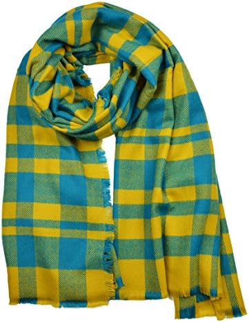 Sassy Scarves Women's Classic Plaid Oblong Blanket Scarf (Turquoise/Mustard)