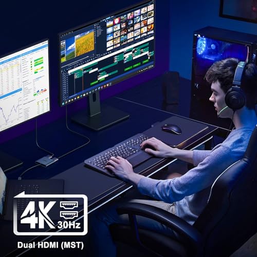 KOZYC USB C to Dual HDMI Adapter 4K@60Hz, Type C to HDMI Splitter Extended Display for MacBook/MacBook Pro Air DELL XPS13/15, Samsung Galaxy S9/S9+ (MST Only Support Windows OS)
