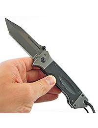 TEK   Cuchillo de bolsillo plegable con resorte asistido de apertura resistente: cuchillo afilado 8Cr13MoV, estilo LMF, cordón Pommel, iluminación de despliegue rápido