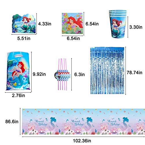149 Pcs Little Mermaid Party Decorations for 10 Guests Include Banner,Cake Topper,Cupcake Topper,Latex Balloon,Tablecloth,Foil Balloon,Goody Bag, Nvitation Card,Dinner Dlate,Napkin,Tableware,Cup,Straw