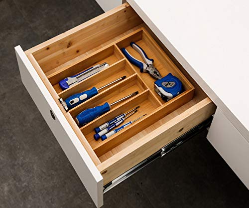 LONTAI Bamboo Kitchen Drawer Organizer Utensil and Cutlery Tray with 5 Compartments Drawer Dividers for Flatware and Kitchen Utensils - Thumbnail 6