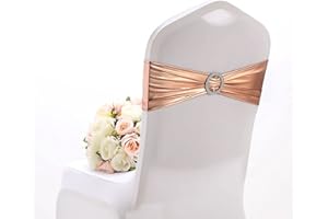 Dimatic Spandex Chair Sashes Bands 50PCS Stretch Chair Cover Ties Bows with Buckle Slider Wedding Party Reception Banquet Decoration (Metallic - Rose Gold)