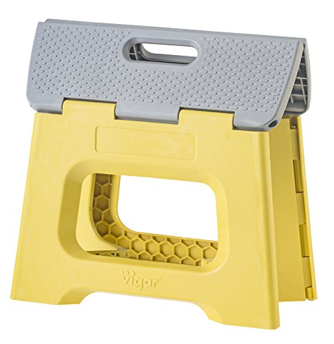 Vigar Compact Foldable Stool, 9 inches, Lightweight, 330-pound Capacity Non-Slip Folding Step Stool for Kids and Adults, Mustard