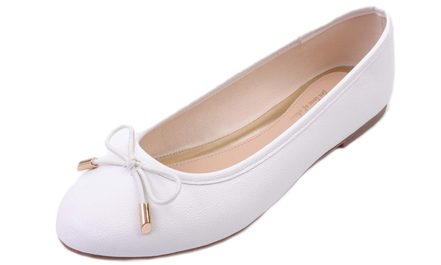 Photo 1 of FEVERSOLE Women's Soft Cushion Comfort Round Toe Metal Trim Fashion Ballet Flats Walking Shoes White Vegan Leather Size 9 M US