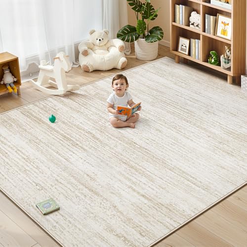 Area Rug 8x10 Living Room Rugs: Washable Modern Rug Large Non-Slip Soft Rugs Stain Resistant Printed Rug Indoor Carpet for Bedroom Kitchen Dining Room Nursery Playroom Home(Beige, 8'x10')