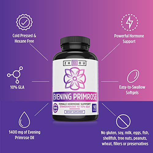 Zhou Nutrition Evening Primrose Oil Capsules, Supports Hormone Balance
