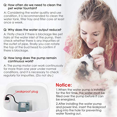 Pet Fountain Cat Dog Water Dispenser with Pump and 4 Replacement Filters - Healthy and Hygienic 2L Super Quiet Automatic Electric Water Bowl, Drinking Fountain for Dogs, Cats (2L)