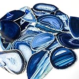 20 Blue Large Agate Placecards 2.5 inch - 3.75 inch Blue Agate Slice A+ Place Cards Bulk Agate Placecards Slabs Geode Wedding Decor for Calligraphy Table Decor Tablescapes Bulk Wholesale Stones