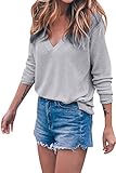 FISACE Women's V Neck Loose Fit Solid Pullovers Sweaters