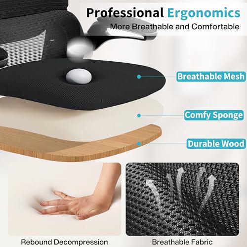 Nexthro Ergonomic Office Chair,Mesh Office Chair with Lumbar Support,High Back Desk Chair with Flip-up Arms,400 lbs Big and Tall Computer Chair with Headrest,Comfy Desk Chairs