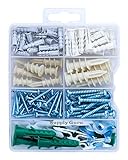 Drywall Anchor and Screw Assortment Kit, Hollow-Door Anchor, Toggle Bolt Wings, Phillips or Slotted Pan Head Screws, Picture Hangers, High Value (112-Pack).
