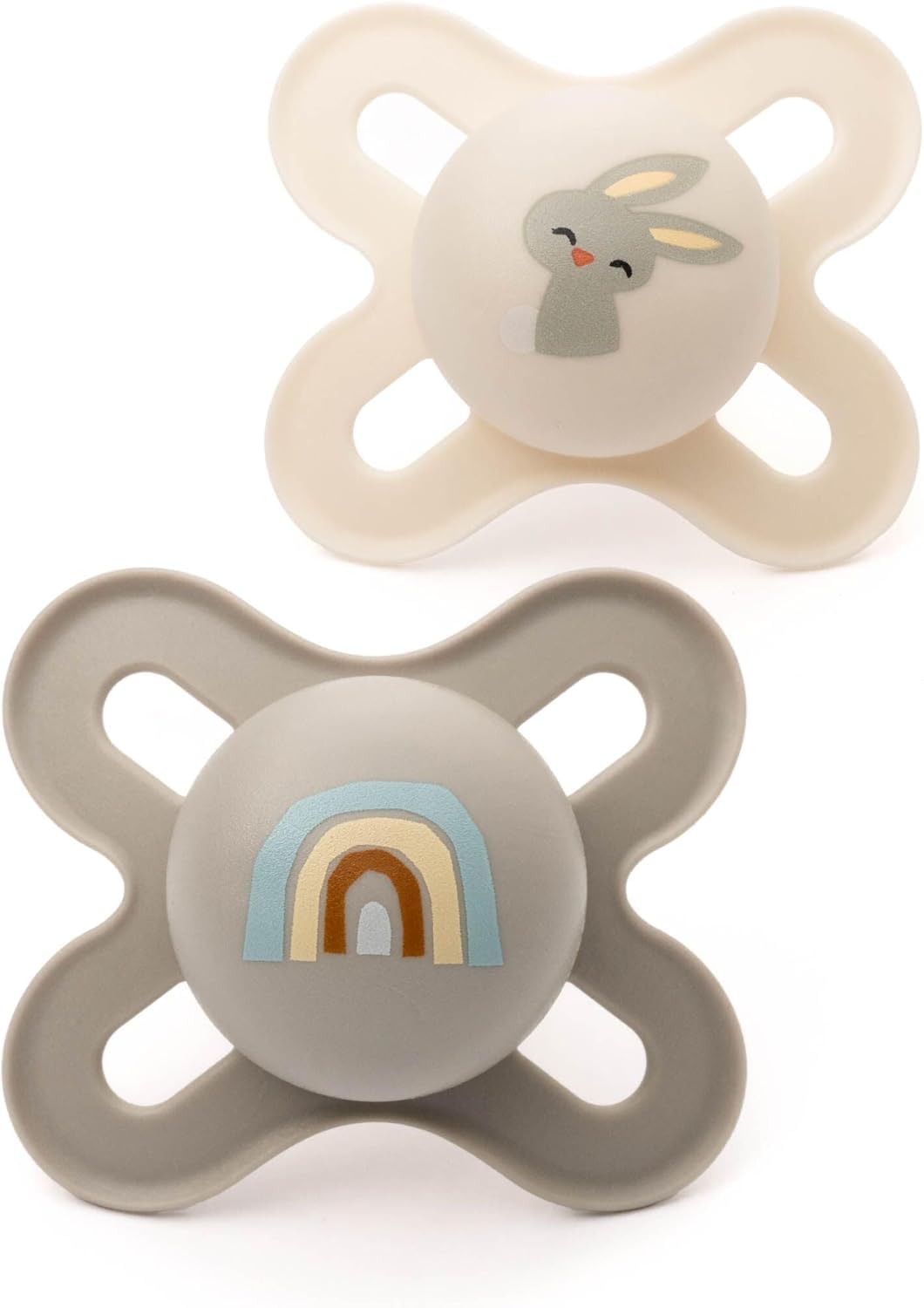MAM Original Start Soothers | 0-2 Months | 2 Pack | Newborn Dummies | Comes in Dummy Steriliser Case | Sustainable Materials | Baby Accessories for Newborn | Beige/Grey (Various Designs)