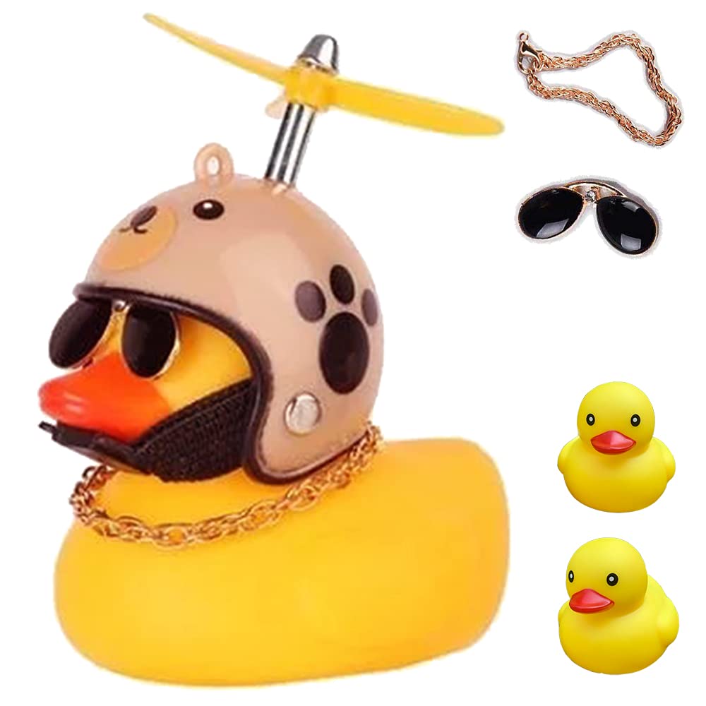 ACEDOAMARE Duck Bike Bell, Cute Rubber Yellow Duck Bicycle Accessories with LED Light Propeller Helmet Squeeze Horns for Cycling Motorcycle Car Handlebar Bicycle (Brown Bear)