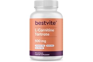 BESTVITE L-Carnitine Tartrate 500mg per Capsule (120 Capsules) - No Stearates - Non GMO - Gluten Free