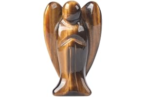 Justinstones Carved Golden Tiger Eye Gemstone Peace Angel Pocket Guardian Angel Healing Statue 2 inch