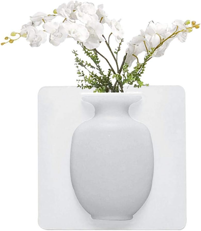 Umiwe Hanging Wall Flower Vase, Silicone Traceless Sticky Planter/Plants Holder, Indoor Wall Mounted Flower Container for Living Room, Bedroom, Office Decoration, No Drilling, No Tape