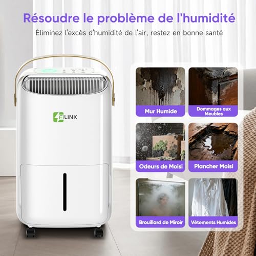 16L/Day Air Dehumidifier, Electric Dehumidifier, 24H Timer, Child Lock, Anti-Overflow Protection, 110m³ (45 m²), for Home, Apartment, Bathroom, Cellar