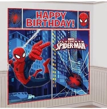 New Art BLUE SPIDERMAN SCENE SETTER Happy Birthday SPIDER MAN Party Wall Decoration WEB